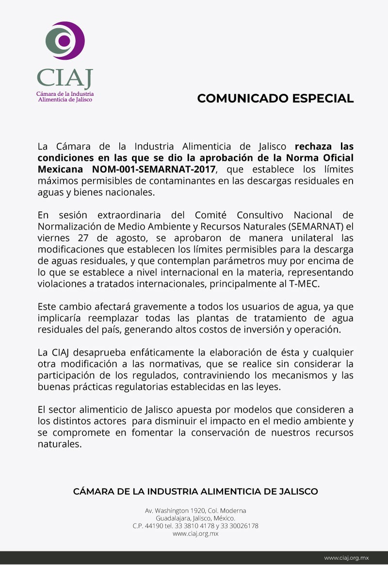 tonolancaster_'s tweet photo. Desde la @ciaj_jalisco le solicitamos al @GobiernoMX dar marcha atrás al dictamen de aprobación de la NOM-001-SEMARNAT-2017 ya que este dictamen afectará gravemente a todos los usuarios de agua y va en contra de Convenios Internacionales como el T-MEC. https://t.co/hgbjtUthWm