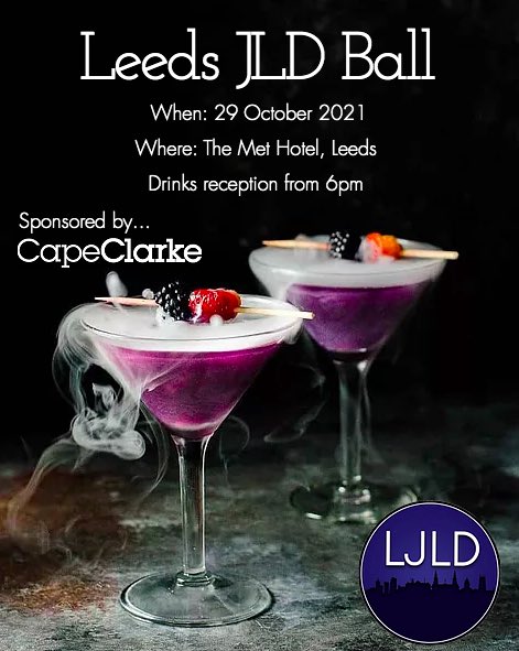 **Leeds JLD Ball Tickets on Sale Now!**
 
Sponsored by <a href="/CapeClarke/">CapeClarke</a>, the ball will be a ‘spooktacular’ event with nothing but treats (&amp; maybe a few frights) for attendees. 

Priority tickets for JLD members available here: leedsjld.com/events
 
Creep it real 👻🥂💀