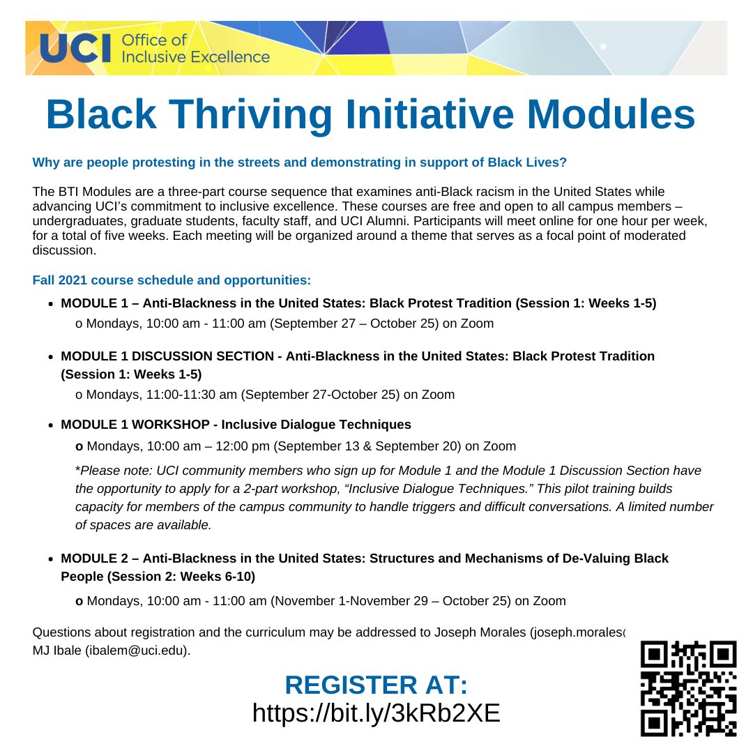Help create a culture where all Black people can thrive! Join the Black Thriving Initiative Modules this fall at: bit.ly/3kRb2XE.
