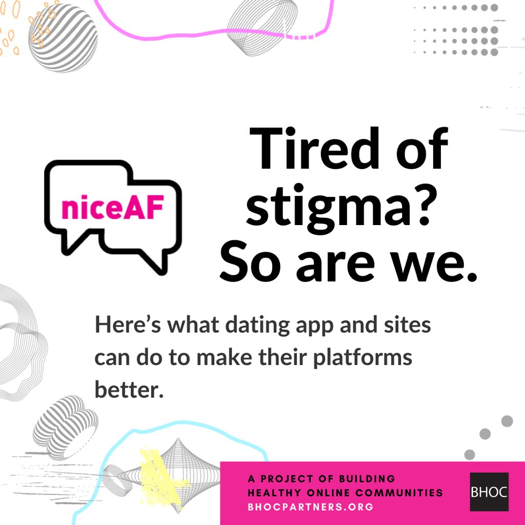 BHOCPartners's tweet photo. Tired of bad experiences on the apps? So are we. We partnered with 9 dating apps &amp; sites on #NiceAF (https://t.co/jQ7MSv9diR) to find out what users need to prevent stigma &amp; negative experiences. 

A thread on what gay, bi, &amp; trans app users want from dating platforms👇 https://t.co/X7XEZPtIoG