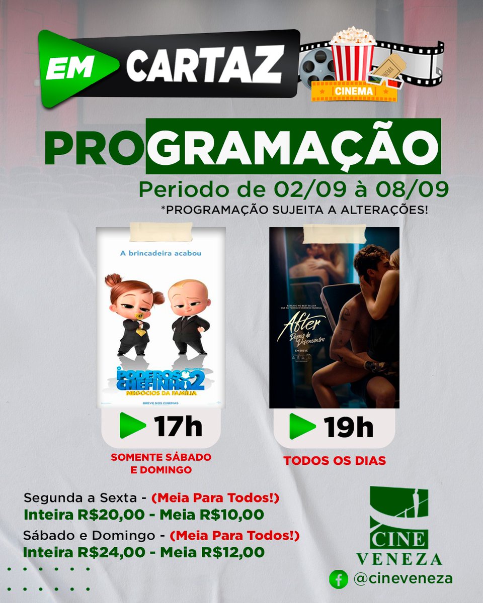 cineveneza's tweet photo. PROGRAMAÇÃO DA SEMANA https://t.co/7mFZn8u0Bf