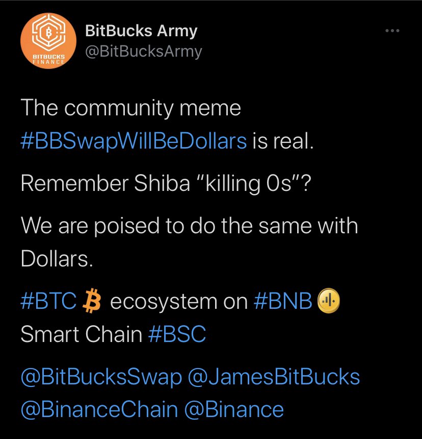 BitBucksArmy's tweet photo. @1goonrich @cakepunks I’m staking BitBucks for BNB and BUSD https://t.co/d4A6dukB7t