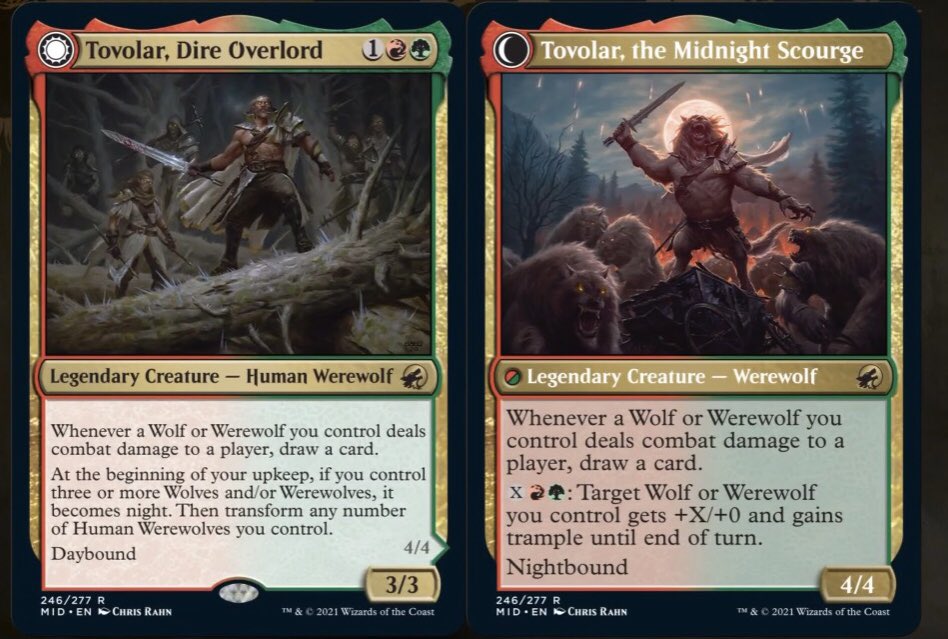 JoshLeeKwai's tweet photo. What do we think? Is this what we’ve been waiting for? Did they finally make an awesome werewolf tribal commander?!? #MTGMidnight https://t.co/RVS18qYPKl