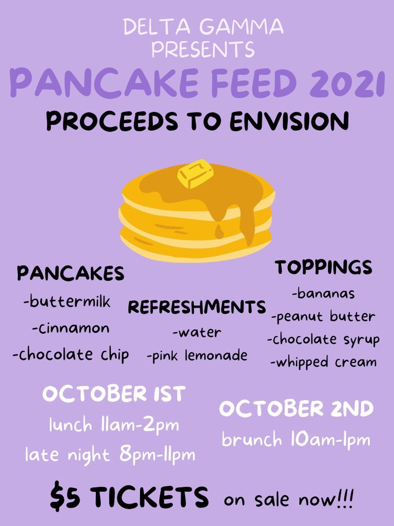 wsuDG's tweet photo. Pancake Feed 2021 is almost here and we know you’re ready! Find a DG or message our page to get your ticket!!🤩 https://t.co/stZyXLdaGL