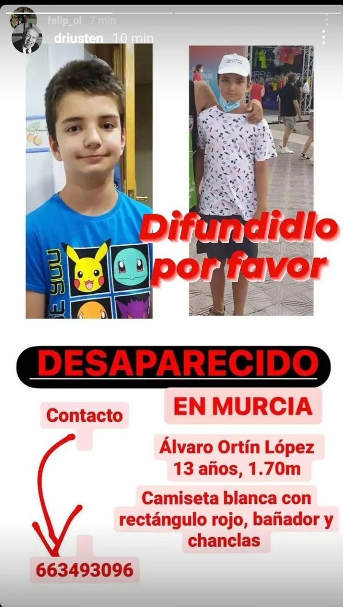 cantonalismemes's tweet photo. 🔴-IMPORTANTE-🔴
NIÑO DESAPARECIDO EN MURCIA
Se llama Álvaro Ortín López, tiene trece años y mide 1'70. Necesita medicación, por favor, si alguien lo ha visto o sabe algo, por favor, que contacte con el número 663493096
O en los perfiles de Instagram @driusten o @andresm_gc https://t.co/5zzEkYJjsC