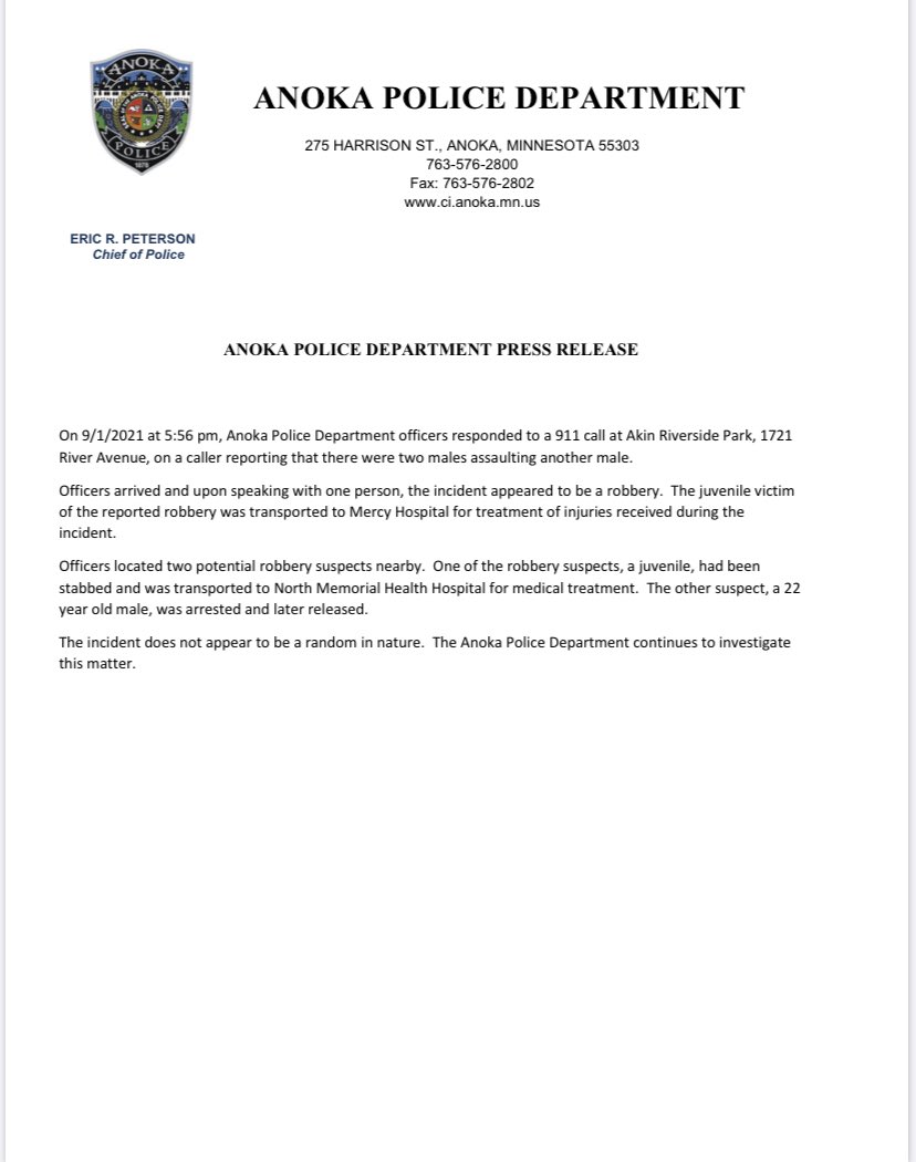 Anoka Police Dept tweet media