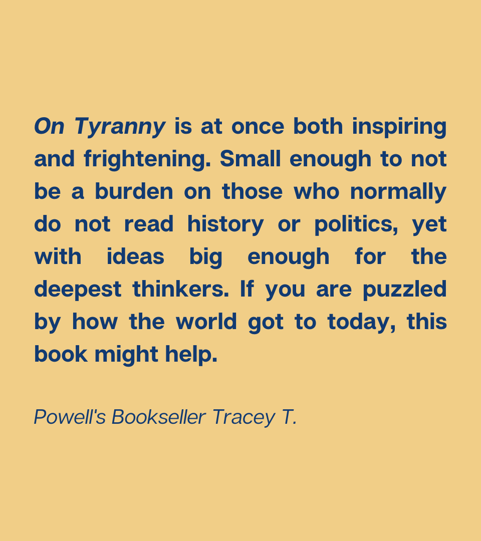 Powells's tweet photo. On Tyranny by @TimothyDSnyder
Pub. 2017
“If you are puzzled by how the world got to today, this book might help.”

Buy the book: https://t.co/SEN1fraRH1

#50YearsofPowells #50Books50Years https://t.co/pQr7BzKFwZ