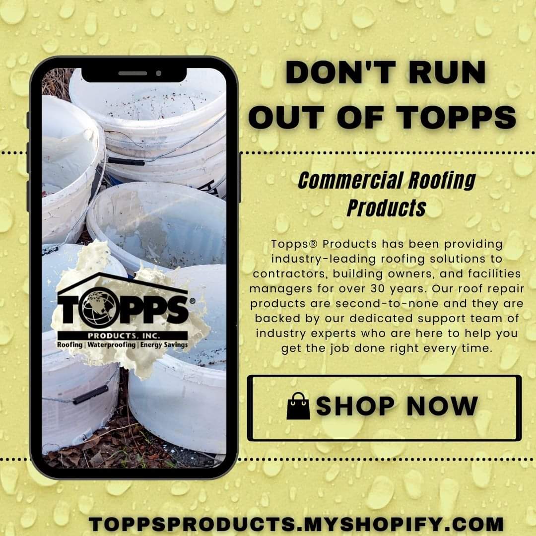 Running low on product? Don't bust your project dates!

Order quickly online and have your product shipped direct.

Contact Us Today so we can keep you on TOPPS!
#rooftop #roofing #roofingcompany #roofingexperts #commercialroofingproducts #commercialroofingcontractors #roofrepair