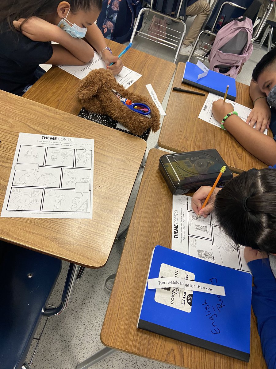 Hi_Miss_G's tweet photo. Cowboys creating comic strips with THEME 🤠 and sharing their creations and messages with classmates 🤩 @MCordero_CMS @WClarke_MS @JEstrada_CMS @KGutierrez_CMS https://t.co/TjRJ0dTfDj
