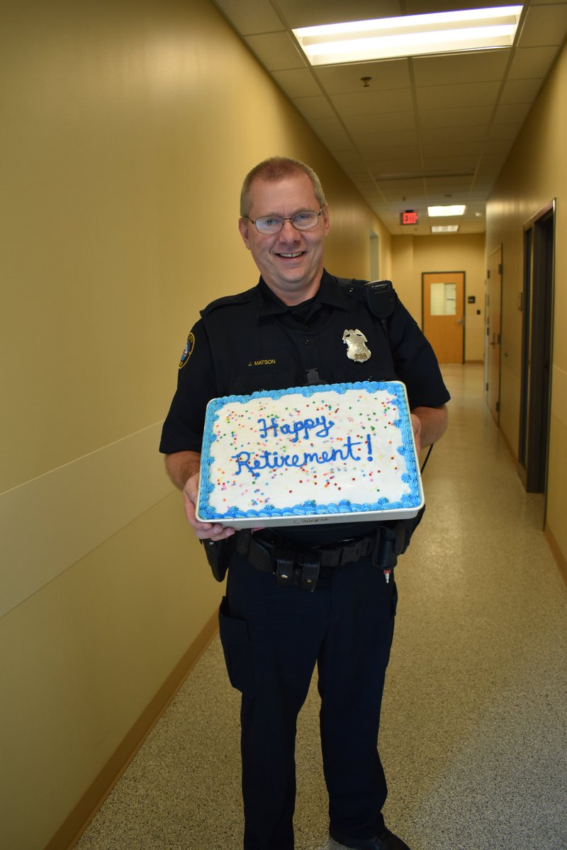 DuluthMNPolice's tweet photo. After 28 years with the Duluth Police Department, today is Officer Jim Matson’s last day. Officer Matson was hired in March of 1993 and served as a patrol officer and on the mounted patrol. We wish you a happy retirement Jim and we thank you for your service! https://t.co/lu06eB5J1p