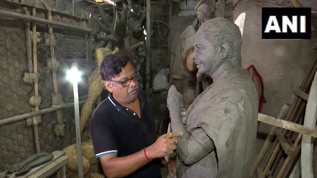 ndtv's tweet photo. #WestBengal: 3 committees collaborate to make idol of Goddess Durga resembling Chief Minister Mamata Banerjee

(ANI) https://t.co/o5ZpViOfEM