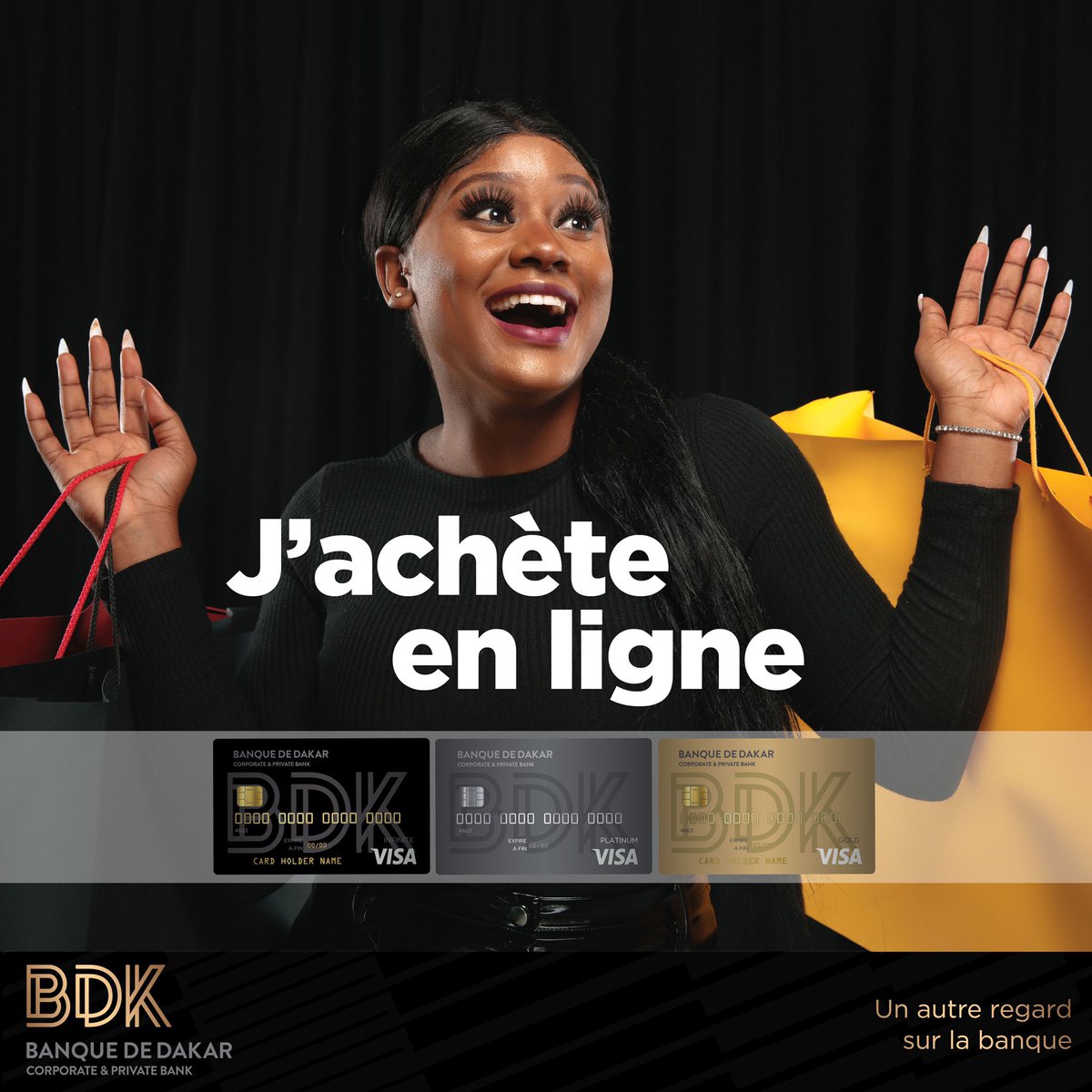 [ACHAT EN LIGNE]
Faites vos achats en ligne avec votre carte Visa BDK et toute sérénité.

#BanqueDeDakar
#UnAutreRegardSurLaBanque
#VisaCard