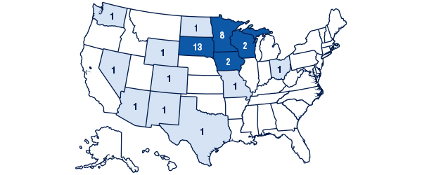SDStatePharmacy's tweet photo. Almost 50% of our 2021 Pharm.D. graduates went on to do a PGY1 residency. As you can see in the map below, they are impacting healthcare delivery all across the United States.  #OneDayforSTATE https://t.co/lpyNM404ty https://t.co/8Zd1m1sCVQ