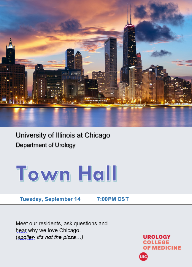 UIC Urology (@uicurol) on Twitter photo What do our residents love about #reslife in Chicago? 🤔Join us for a Town Hall and meet our great team.
🗓️Tuesday, Sept 14
⏲️7:00pm CST
☑️forms.gle/i3oyP7Aw4bn5Ay…
<a href="/Uro_Res/">The Urology Applicant ⚕</a> <a href="/UroResidency/">UroResidency</a> #uromatch What do our residents love about #reslife in Chicago? 🤔Join us for a Town Hall and meet our great team.
🗓️Tuesday, Sept 14
⏲️7:00pm CST
☑️forms.gle/i3oyP7Aw4bn5Ay…
<a href="/Uro_Res/">The Urology Applicant ⚕</a> <a href="/UroResidency/">UroResidency</a> #uromatch