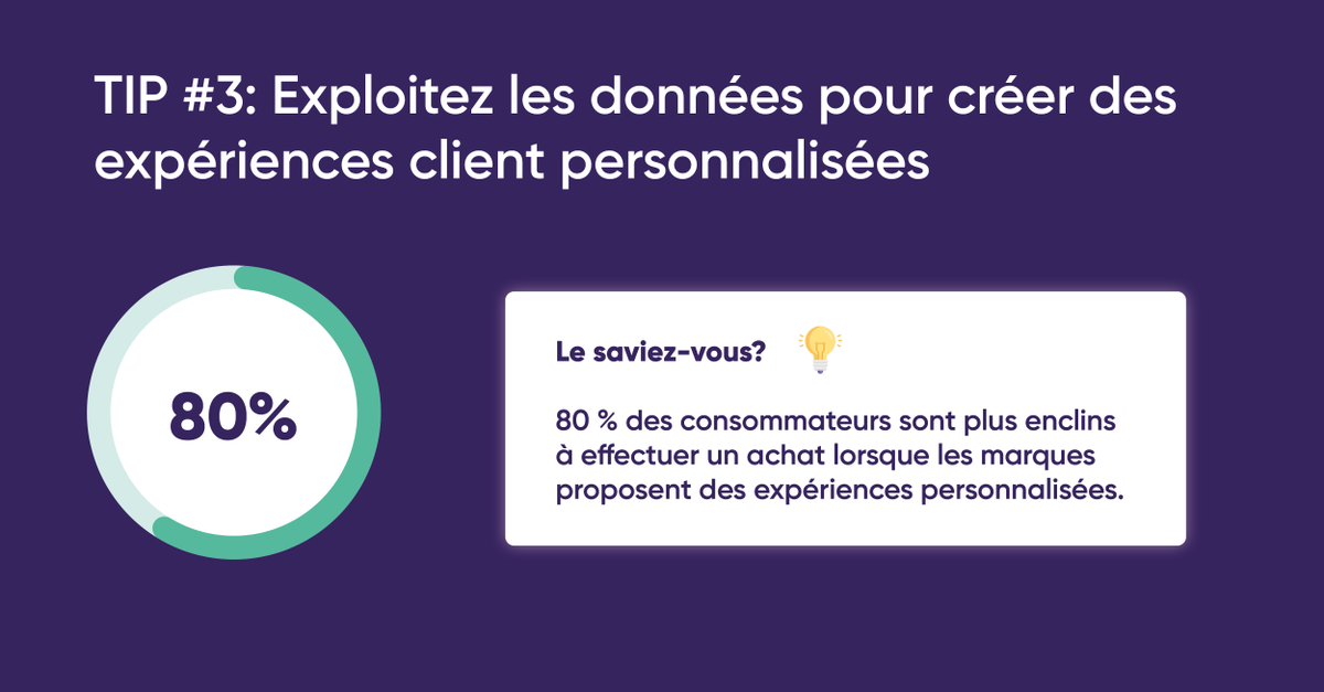 Conseil n°3 : exploiter les données pour créer des expériences client personnalisées📊

Apprenez-en davantage sur ce point et sur d'autres conseils dans notre checklist gratuite sur le commerce électronique.

Téléchargez votre checklist👉
 bit.ly/3yuJL29