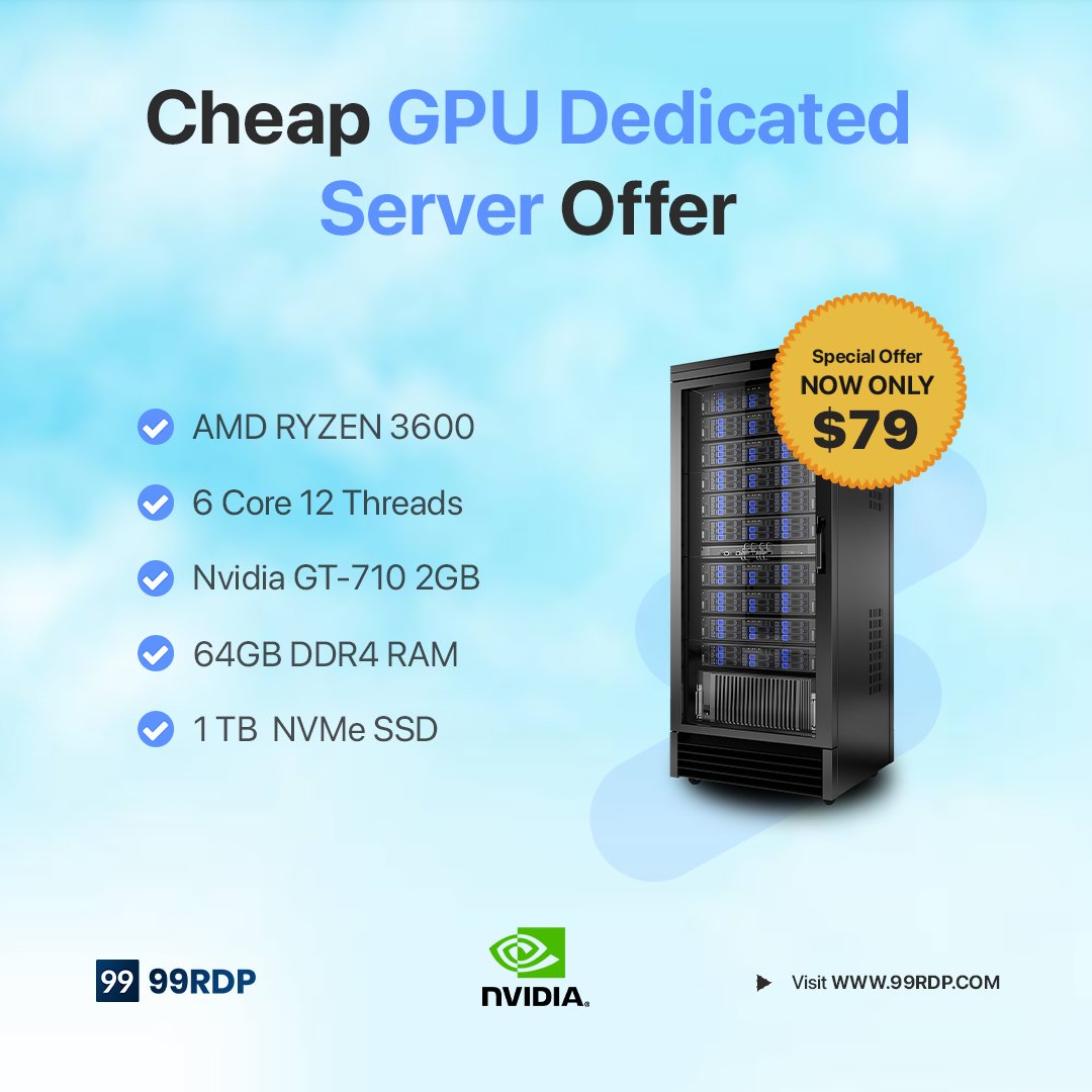 99RDP on Twitter: "🎉GPU Dedicated Server Special ✓Get AMD Ryzen 3600 Processor Paired With Nvidia 2GB Graphics Card. ✓At $79/Month 🌐Order Now : #99rdp #dedicatedrdp #gpurdp #offer #sale #