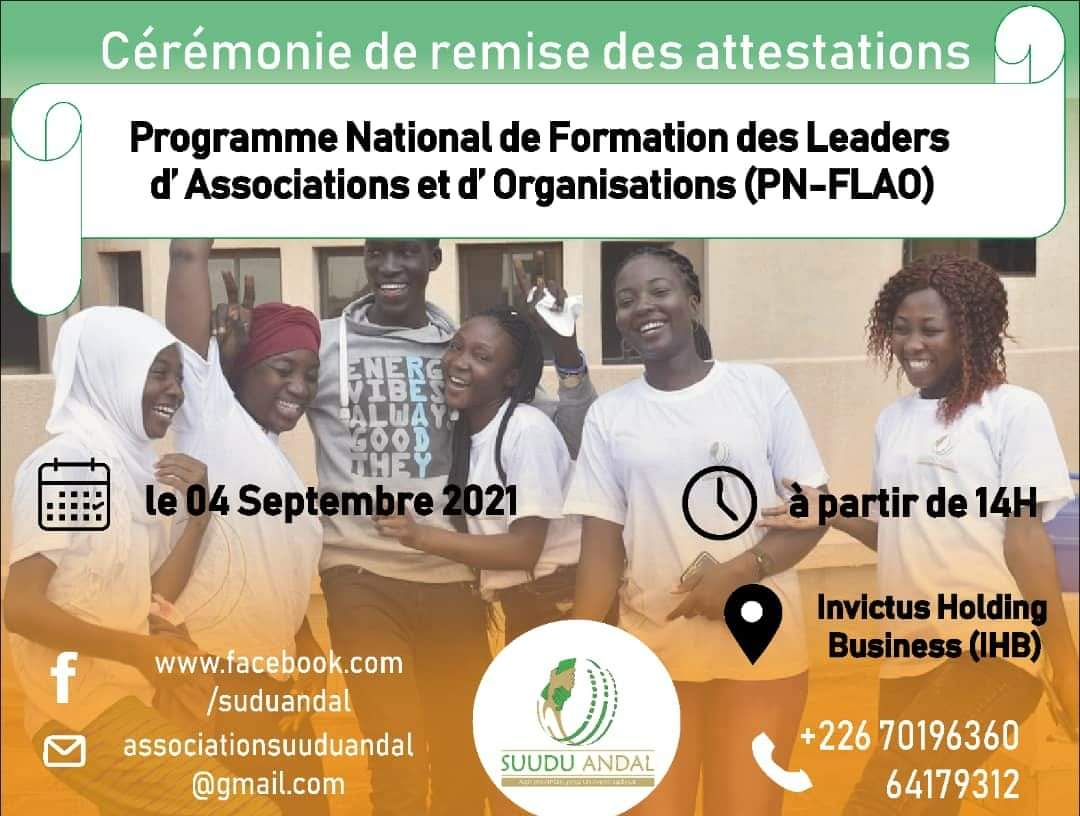 Le Programme National de Formation des Leaders d'Associations et d’Organisations #PN_FLAO de retour avec la cérémonie de remise des attestations de la Cohorte 4.
Cette fin de semaine sera pour notre équipe la relance d'une nouvelle énergie pour ce grand programme <a href="/Usembassyouaga/">USEmbassyOuaga</a>