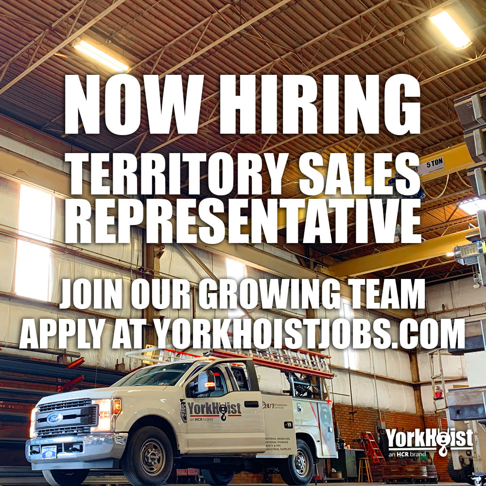 YorkHoist's tweet photo. Now Hiring - Join our team! Apply at https://t.co/W34lnc4qsD

We are looking for a highly motivated &amp; experienced Territory Sales Rep to join our fast-growing team out of our York, PA office. This position will be responsible for the York &amp; Lancaster Counties.  

#NowHiring https://t.co/m8S3N85zHN