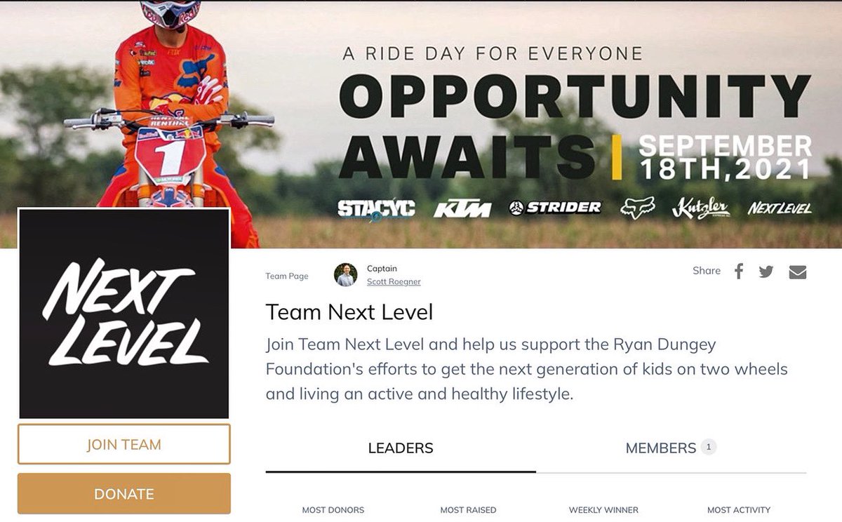 We’re just two weeks away from the Opportunity Awaits ride day at Fox Raceway! Pease join us in supporting the Ryan Dungey Foundation’s efforts to get the next generation of kids on two wheels and living a healthy lifestyle by making a donation.
👉🏻 give.ryandungeyfoundation.org/team/372624