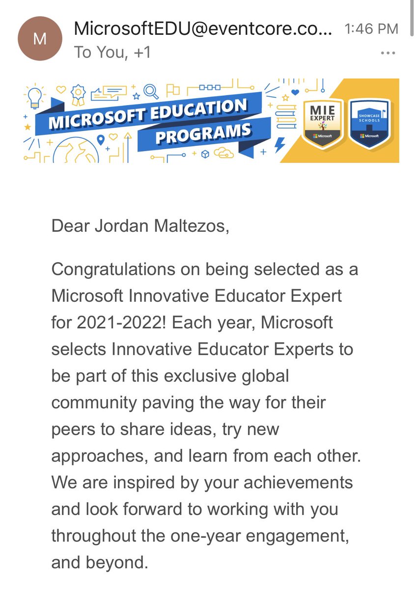 JordanMaltezos's tweet photo. Newest Microsoft Innovative Educator Expert! 👏🏽 #MicrosoftEdu #MIEExpert @HillsVirtualK12 @MattHoffHCPS @MIEE_Flopsie https://t.co/6fpdbExWpa