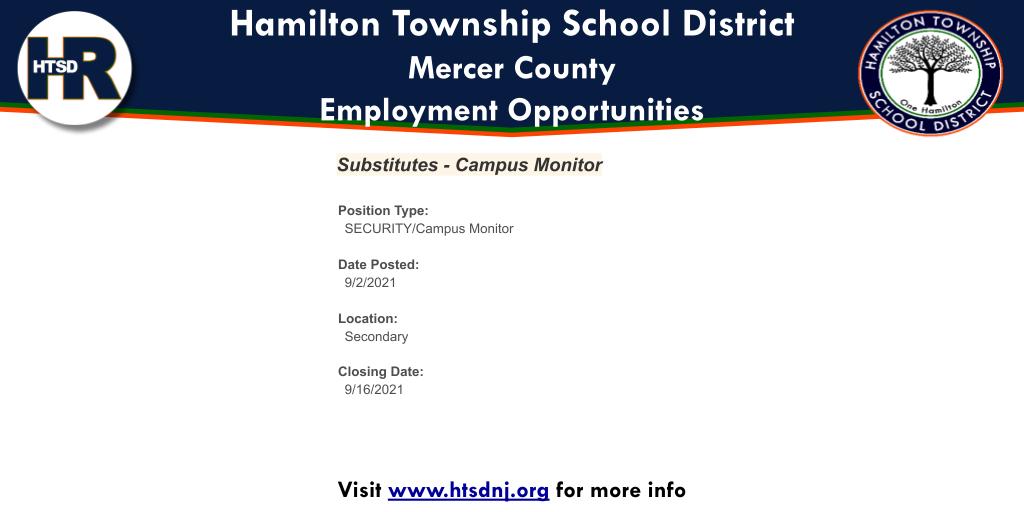 Online Employment Application | Open Positions: 
Substitutes - Campus Monitor
applitrack.com/hamilton/Onlin…
