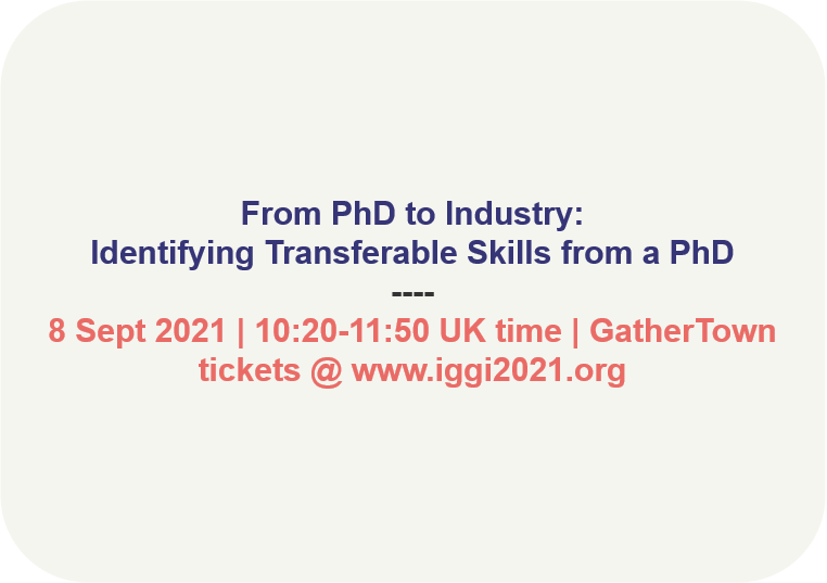 If you're a #PhDstudent looking to transition into the #gamesindustry, come watch this panel! I'll be chatting with Max Sloan/<a href="/King_Games/">King</a>, Julia Hiltscher/<a href="/ESL/">ESL</a>, Rui Craveirinha/<a href="/PlayerResearch/">Player Research</a>, and Melissa Chaplin/<a href="/robot_teddy/">Robot Teddy</a> about their experiences as PhDs in industry.