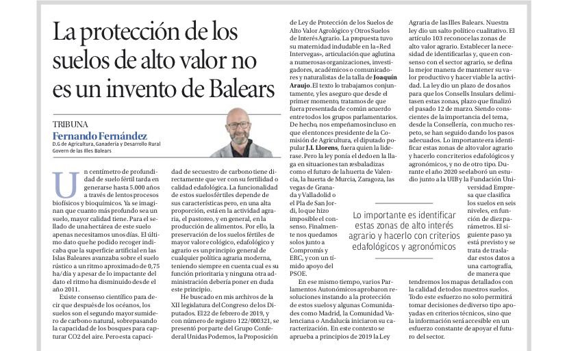 La protección de los Suelos de Alto Valor Agrológico es sin duda un objetivo prioritario para las políticas agrarias en un contexto de cambio climático. 👉 En #IllesBalears desde la <a href="/AgriculturaGOIB/">Conselleria d'Agricultura, Pesca i Medi Natural</a> damos pasos cualitativos muy importantes