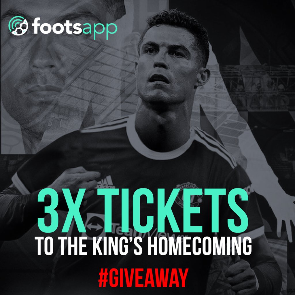 🚨🚨 3 x CR7 DEBUT TICKETS GIVEAWAY 🚨🚨

We’re giving away 3x tickets to the return of the #GOAT, Ronaldo’s FIRST game back at Old Trafford.

To ENTER this giveaway simply:
1.FOLLOW <a href="/thefootsapp/">footsapp</a> 🤝
2.RETWEET this post ♻️
3.   COMMENT #CR7 for a DOUBLE entry!