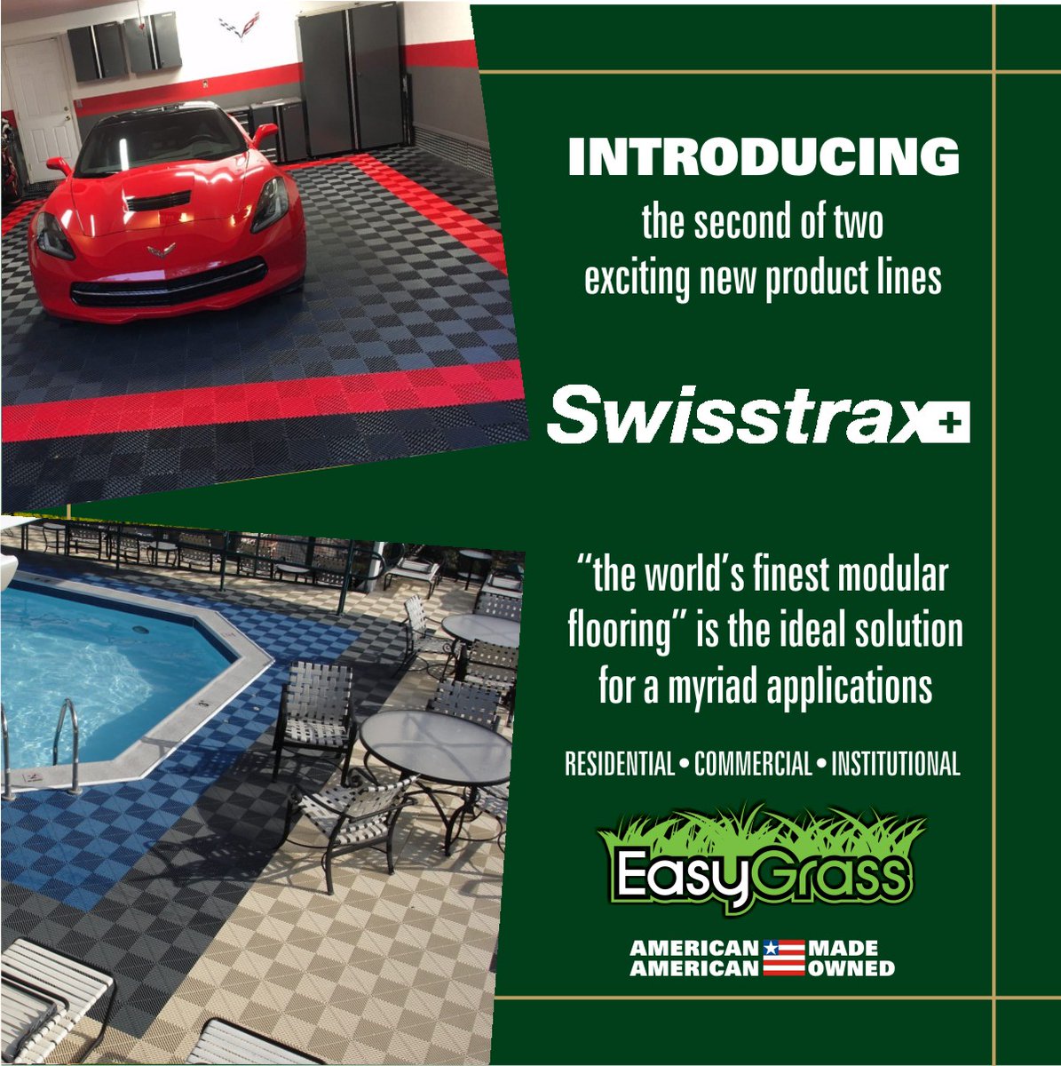 miamiempeditor's tweet image. YES... another NEW PRODUCT ANNOUNCEMENT!
#SwissTrax is a premium, long lasting and durable #modularflooring solution that will transform any #commercial, #residential or #industrial floor... And it is now at EasyGrass.
.
EasyGrass.net
305.234.5800
.
AMERICAN MADE+OWNED