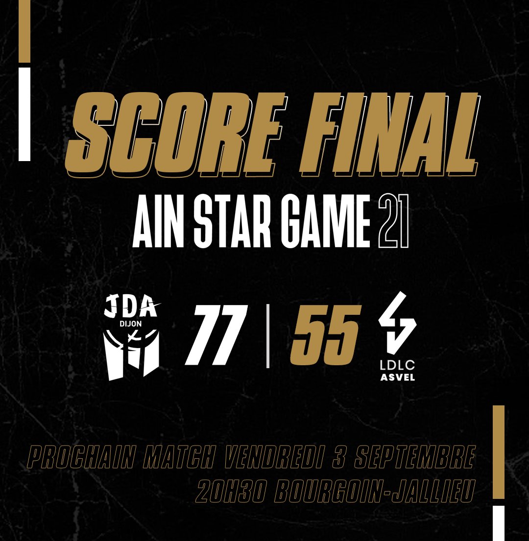 Défaite pour notre entrée en lice dans cet #AinStarGame21 
Rendez-vous dès demain, à Bourgoin-Jallieu (20h30) pour notre deuxième match, face à <a href="/Metropolitans92/">Boulogne-Levallois Metropolitans 92</a> 
#LDLCASVEL