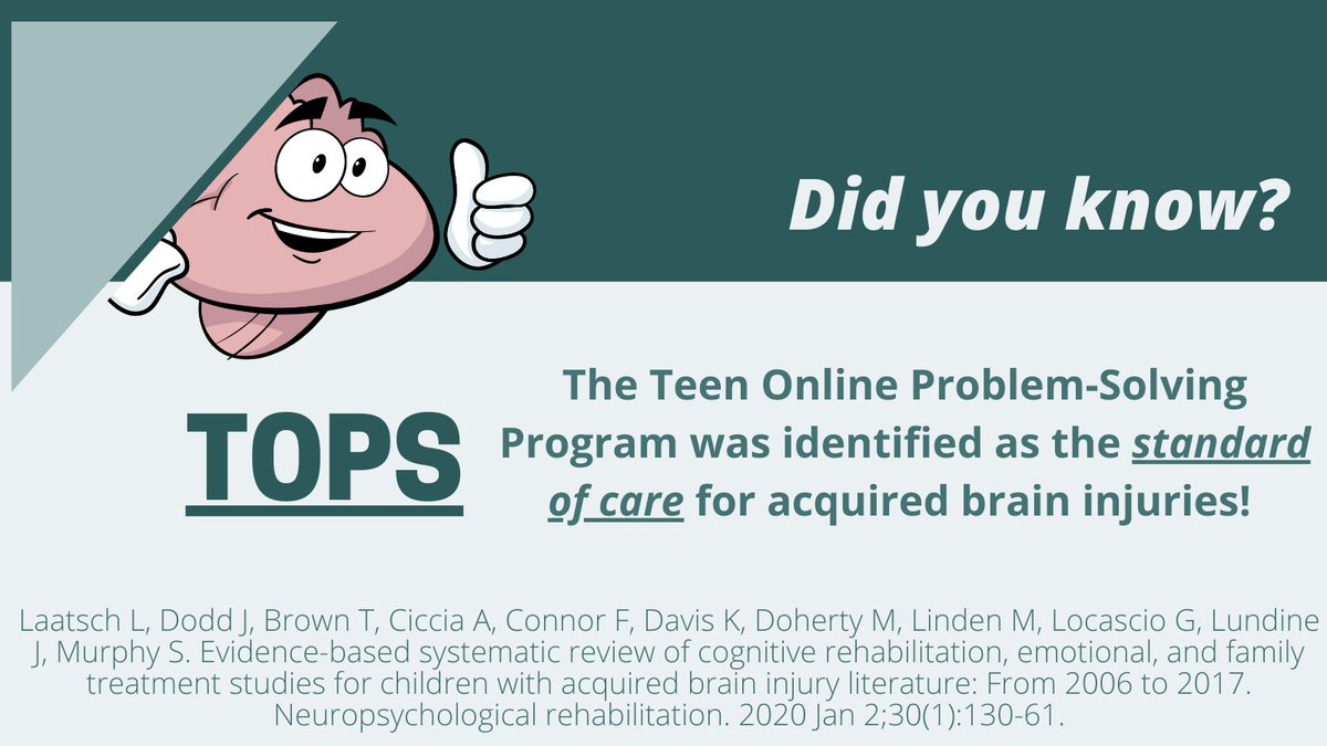Did you know? The Teen Online Problem-Solving Program was identified as the standard of care for acquired brain injuries!
#braininjury #BrainyTOPS #tbi #abi