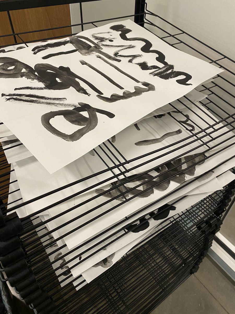 Today I taught an art class w/o my comp for the first time in a year &amp; a half. I read 1st graders #BlackAllAround! by #PatriciaHubbell illustrated by #DonTate &amp; we painted black lines. Technology is an important tool &amp; I often utilize it- today was old school &amp; felt refreshing