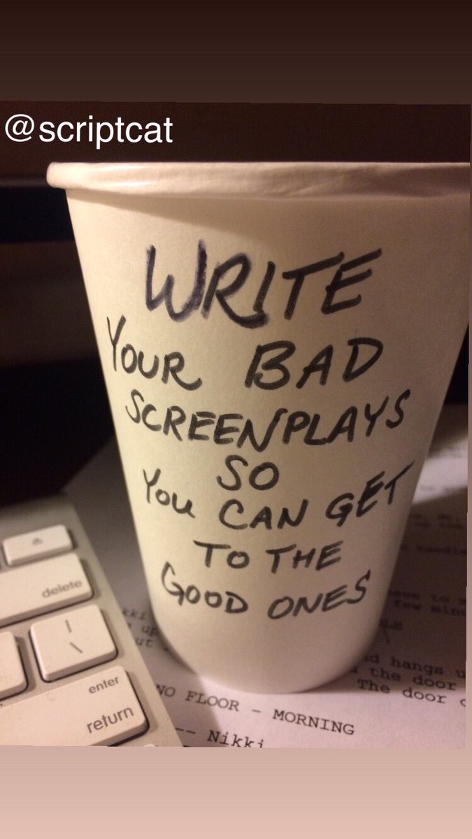 scriptcat's tweet photo. #Screenwriting survival tip for today… those first few screenplays are training tools and not million dollar sales. It may take 10 scripts to sell one - or never! Keep the faith and keep writing because it’s your passion. #screenwriter #screenplay #coffeecup #scriptcat https://t.co/DSVUrCHOt0
