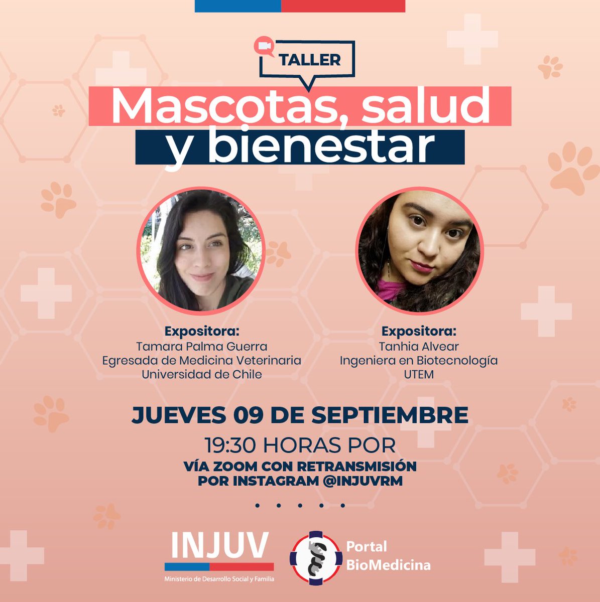 injuvrm's tweet photo. Junto a @Portal_bmuc te invitamos a participar en “Mascotas, salud y bienestar” donde conversaremos con Tamara Palma y Tanhia Alvear sobre influencia de las mascotas en nuestras vidas, cuidados básicos, sus riesgos y beneficios y mucho más!

Inscríbete: https://t.co/GsnQzgm9Qo 👈🏻 https://t.co/RVyj3hiBZT