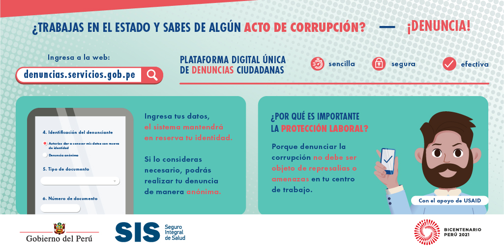 SISPeruOficial's tweet photo. La IAFAS SIS se une a la campaña anticorrupción. Si ves o sabes de alguna irregularidad o acto de corrupción, envía tu alerta a: https://t.co/44c34FYPBp, una plataforma sencilla, segura y efectiva a tu servicio. ¡La corrupción afecta a toda la ciudadanía! ¡Trabajemos juntos! 🇵🇪💪 https://t.co/1ZlP9DwV8V