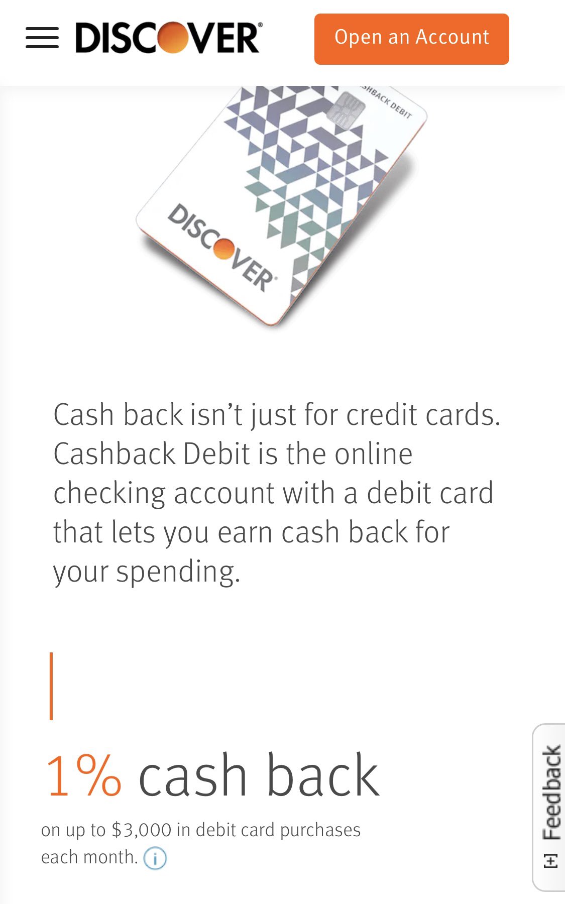 Discover cashback debit online