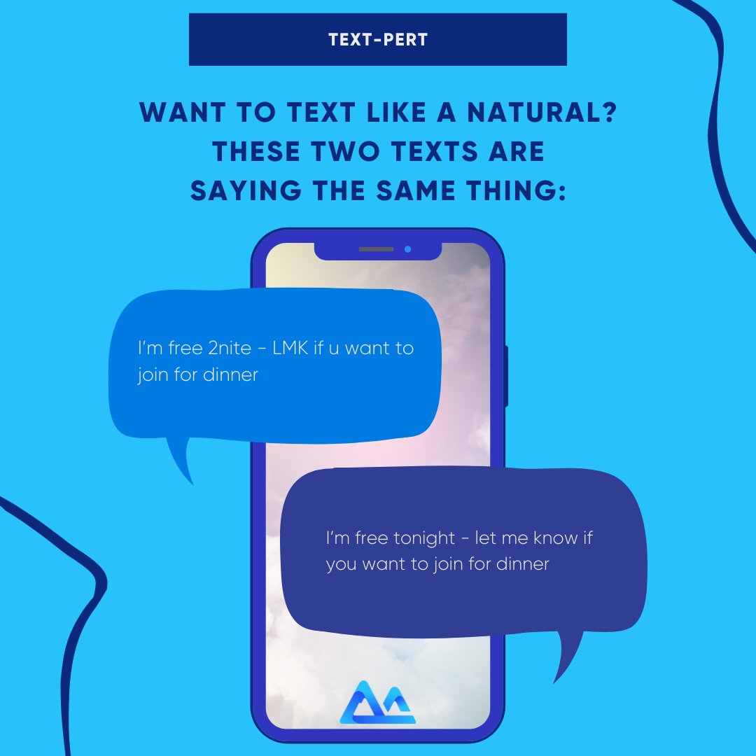 WeAre_Pinnacle's tweet photo. Want to text like a natural? These two texts are saying the same thing.
.
.
.
#PinnacleAcademy #pa #Textpert https://t.co/q2omresG6q