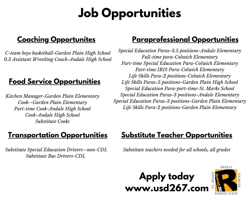 RenwickUSD267's tweet photo. Renwick is still looking to fill many positions!  Coaching, food service, transportation, paras are all needed! 
We are hosting a Special Education job fair on 9/3 from 10-2 in the GPHS auditorium, interviews and hiring are happening on the spot! https://t.co/TcXO29LDNp