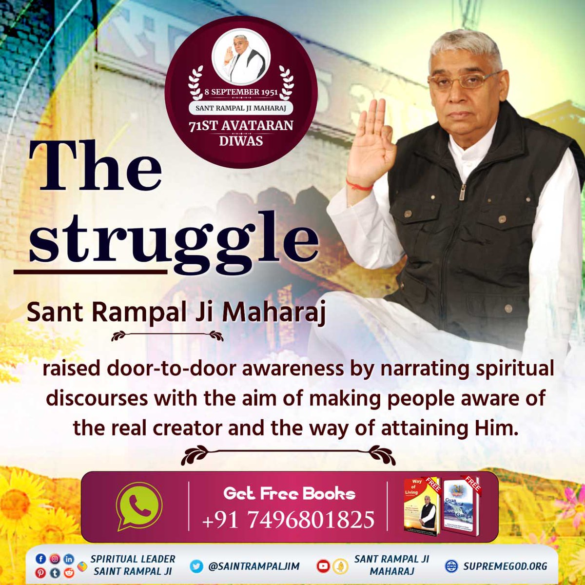 khushbusingh01's tweet photo. #ਸੱਚ_ਦਾ_ਸੰਘਰਸ਼

Sant Rampal Ji Maharaj has conveyed the knowledge of his Vedas to the people so that real knowledge should be available to every person.
5 Days to go for Avataran Diwas https://t.co/UozcK8h6yj