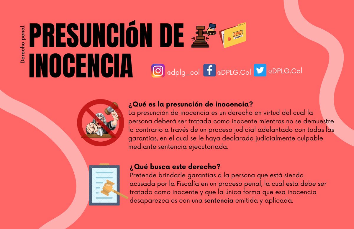 DPLG_Col's tweet photo. La presunción de inocencia: "Toda persona es inocente hasta que se le demuestre lo contrario". En DPLG te contamos algunas cosas que debes saber sobre esto. 📨🔍

#Inocente #presunción #penal #libre #prision #procesopenal https://t.co/bvdnmTKEUy