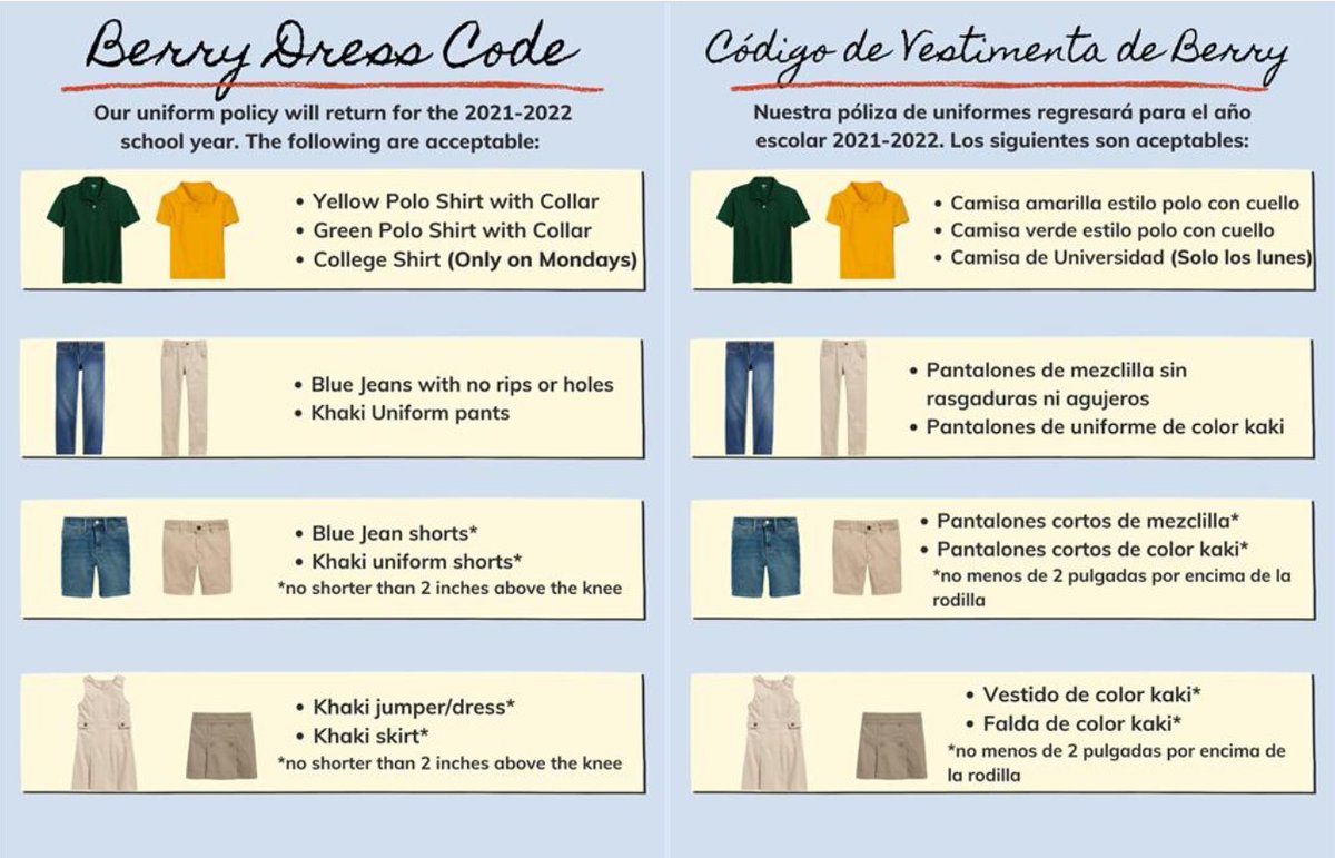 BerryWraparound's tweet image. Padres de Berry,
Si usted tiene uniformes que esten limpios y  ya no los necesita, por favor tráigalos a la escuela y dónelos a la Sra. Clara Sosa la Wraparound. Gracias por su cooperación y generosidad. @JamesBerryHISD @BerryPto @robertozamora