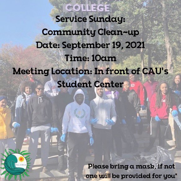 First Community Clean-up back on campus! Please join us at 10am at the student center! All supplies are provided. 💙🌍  We can’t wait to see you there!!!

#auc #atlanta #spelmancollege #morehousecollege #clarkatlantauniversity #cau #morrisbrowncollege