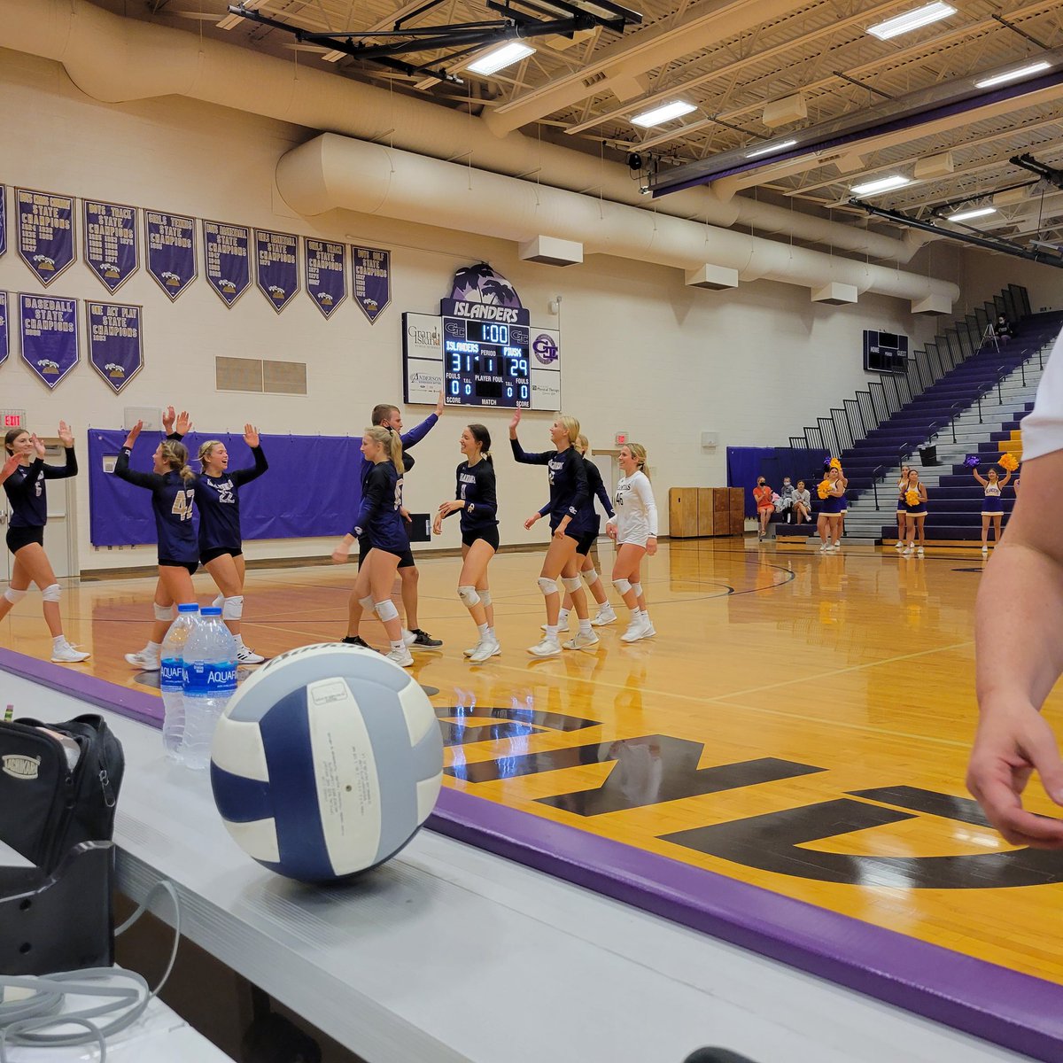 Islanders win first set 31 to 29 against Pius.  Great game. <a href="/GishActivities/">WearPurple...BeGold</a>