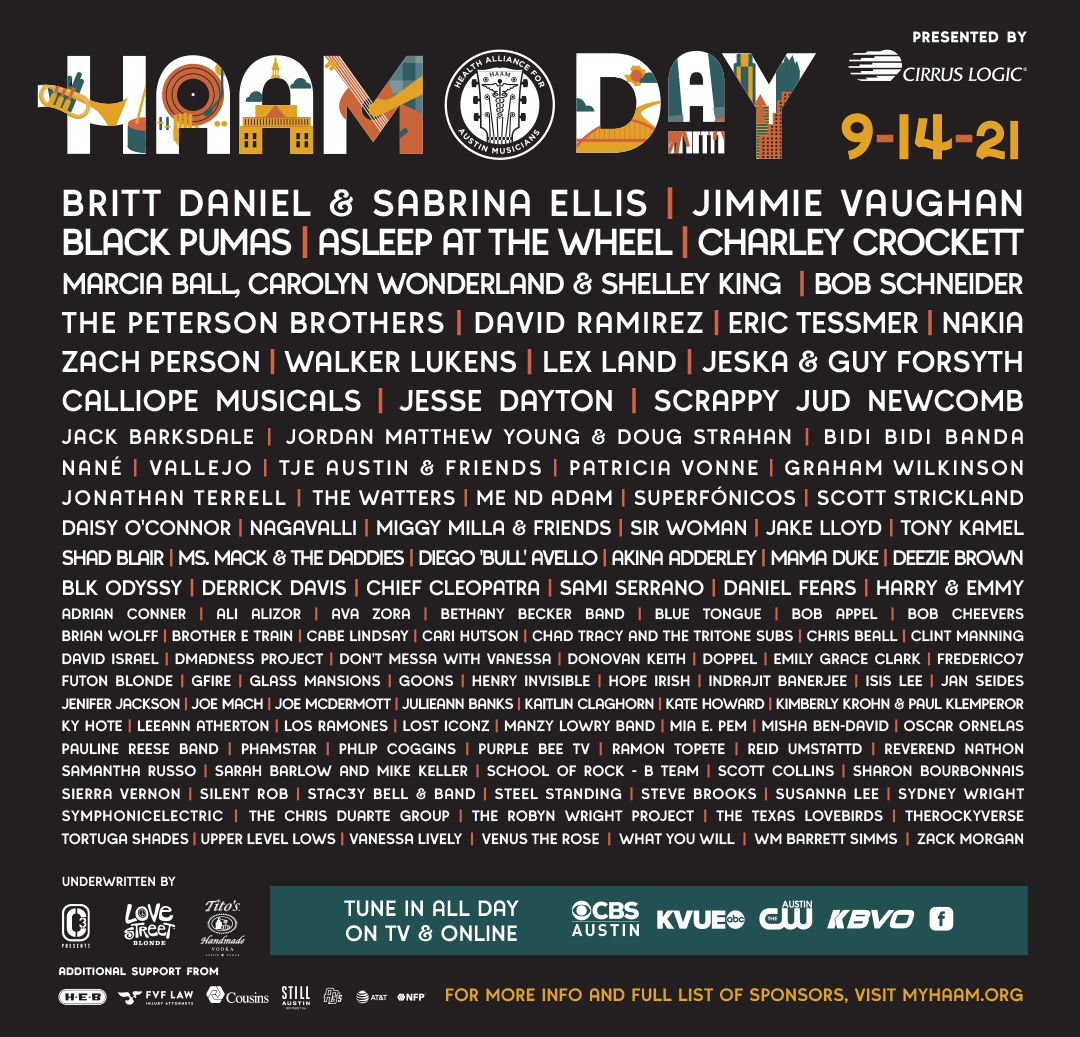 LINEUP ANNOUNCEMENT - HAAM is proud to partner with 100+ Austin bands, musicians, businesses &amp; sponsors to bring you #haamday21! Mark your calendars for September 14th and tune in on TV + online to see some of ATX's best music: myhaam.org/haam-day  #12DaysofHAAMDay #myhaam