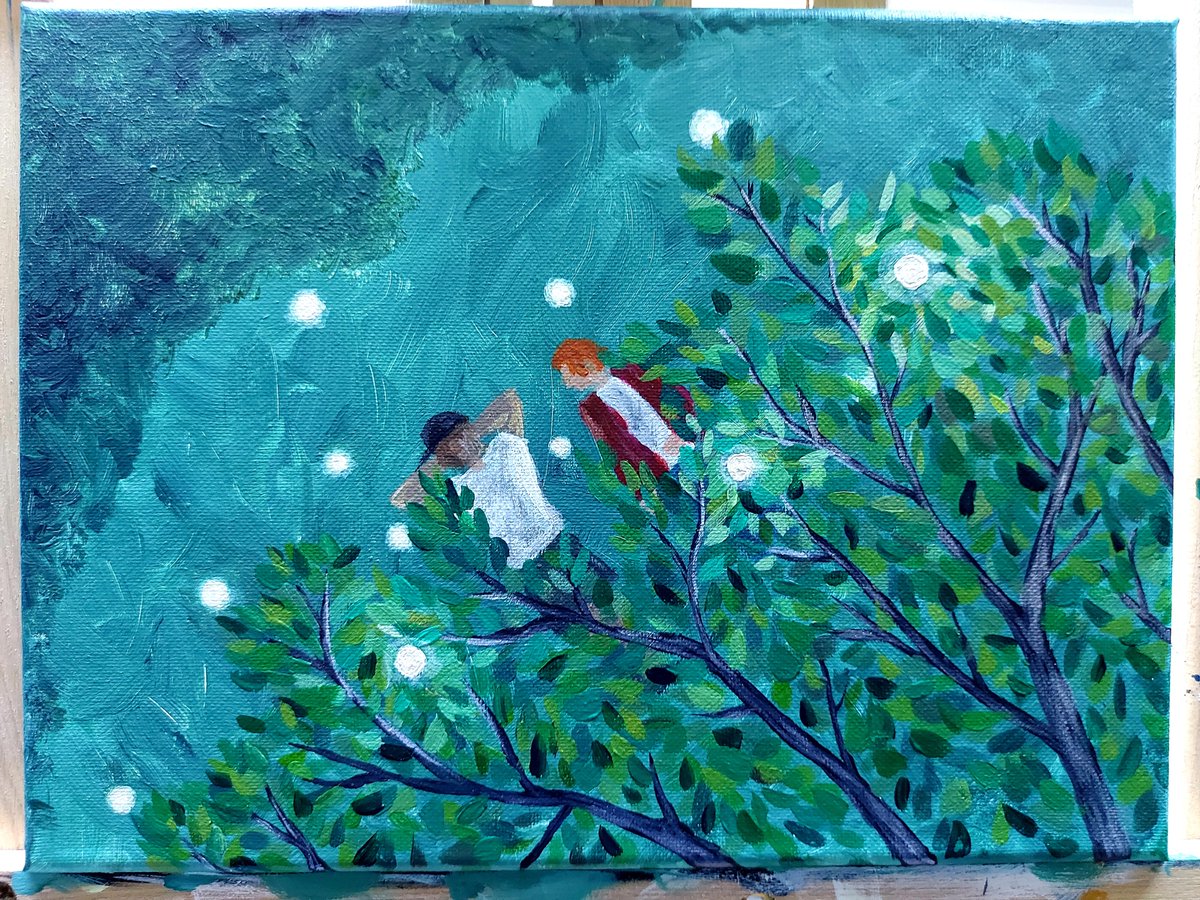 Tshaz7's tweet photo. My first painting of 2021! Finally had some inspiration 😃

I tried to recreate a scene from a web novel I fell in love with this year!

It's called Soft Touch and I can't praise it enough! My face hurts from smiling too hard after every chapter! Highly recommend! https://t.co/RwZzeFsl3F