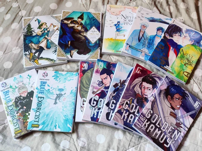 Could finally order manga from Spain, so much to catch up to!

My fave purchase is Nieve sobre los pinos (Yuki to Matsu), admittedly I don't read much BL, but this is a fave title, so happy I can have it in paper!! The art is so beautiful

And what better than new Asirpa faces 