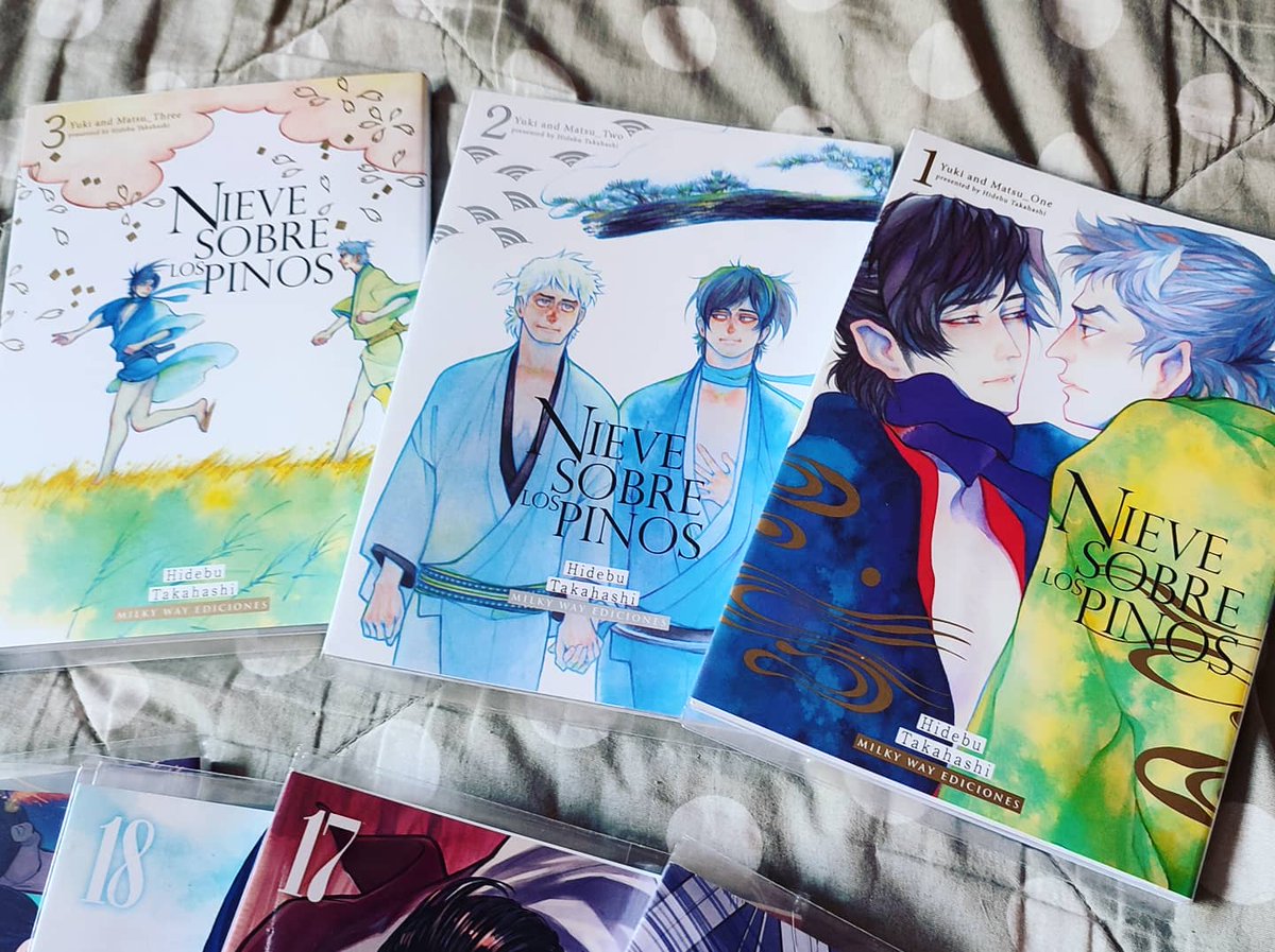Could finally order manga from Spain, so much to catch up to!

My fave purchase is Nieve sobre los pinos (Yuki to Matsu), admittedly I don't read much BL, but this is a fave title, so happy I can have it in paper!! The art is so beautiful

And what better than new Asirpa faces 