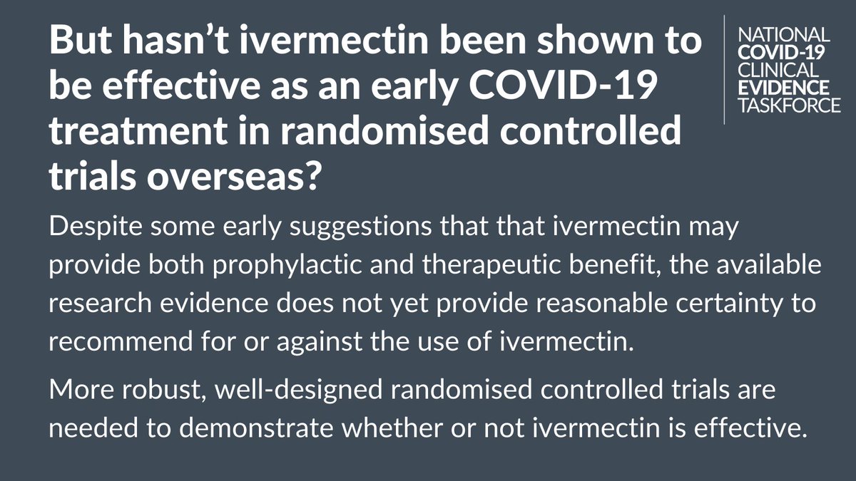 Australian Living Evidence Collaboration (@evidence_aus) on Twitter photo In response to news reports of a Sydney man overdosing on #ivermectin for COVID-19, just a reminder that the Taskforce has issued a strong recommendation against the use of ivermectin outside of randomised trials. Read FAQs: bit.ly/3kJnCbv
<a href="/TGAgovau/">TGA Australia</a>
@NPSMedicineWise In response to news reports of a Sydney man overdosing on #ivermectin for COVID-19, just a reminder that the Taskforce has issued a strong recommendation against the use of ivermectin outside of randomised trials. Read FAQs: bit.ly/3kJnCbv
<a href="/TGAgovau/">TGA Australia</a>
@NPSMedicineWise