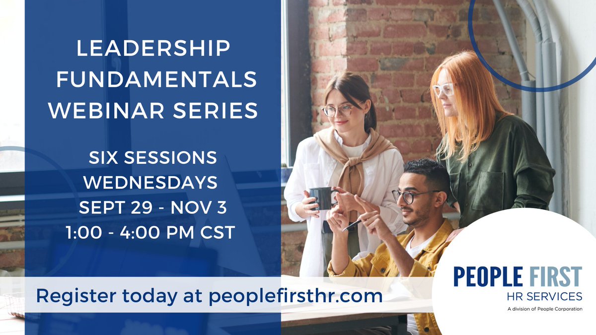 PeopleFirstHR_'s tweet image. Registration is now open for our upcoming webinar series: Leadership Fundamentals. Sign up to learn about essential leadership skills and how you can effectively manage your team. 
Sessions start September 29. Sign up now: buff.ly/3kRhyhs
#leadershiptraining #teamleaders