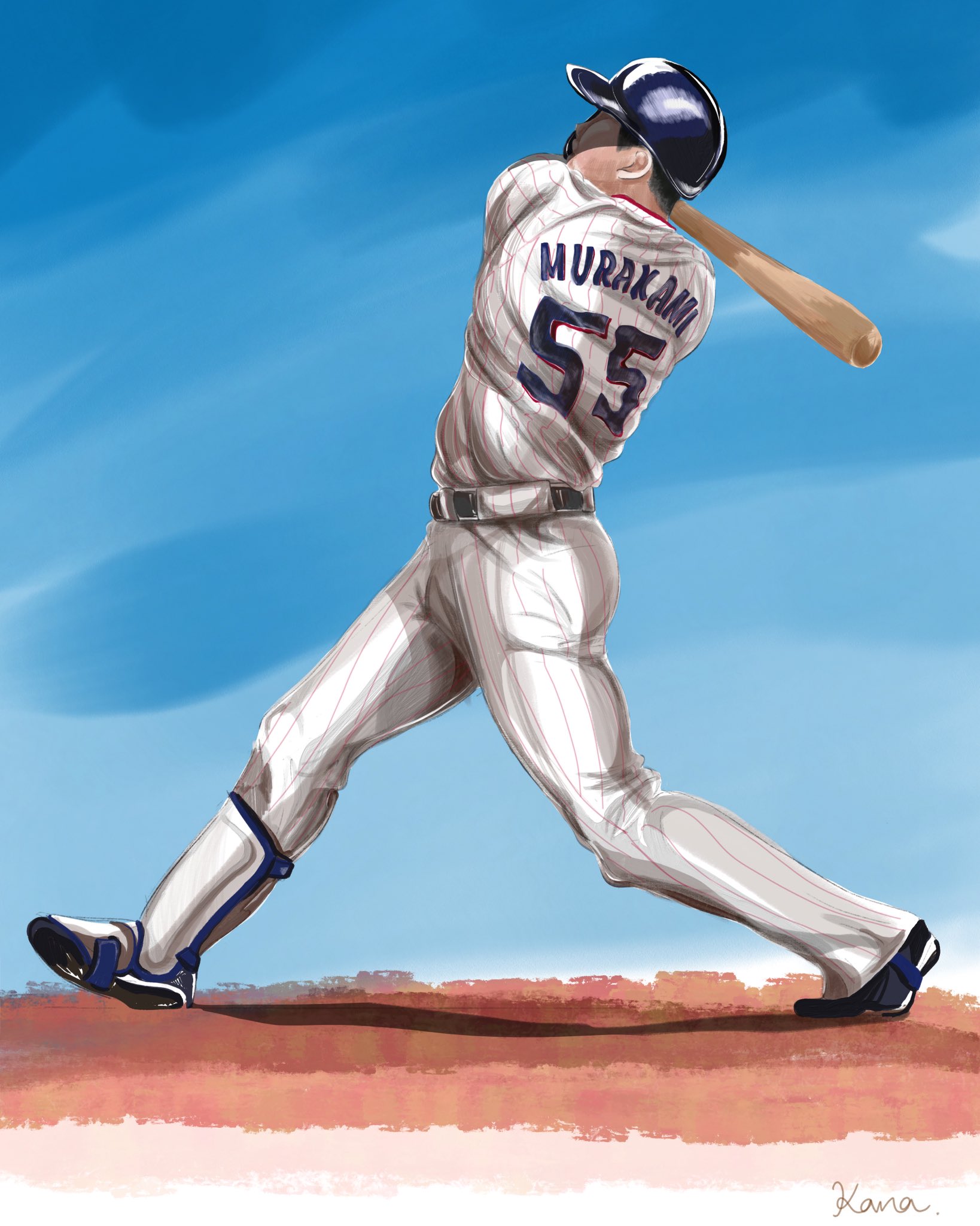 おえかきカナちゃん 今日は ホームラン記念日 なので 過去に描いた 東京ヤクルトスワローズの村上宗隆選手です フォロースルー美しい イラスト お絵かき Illustration Digitalart ゆるいイラスト イラスト好きな人と繋がりたい 絵描き